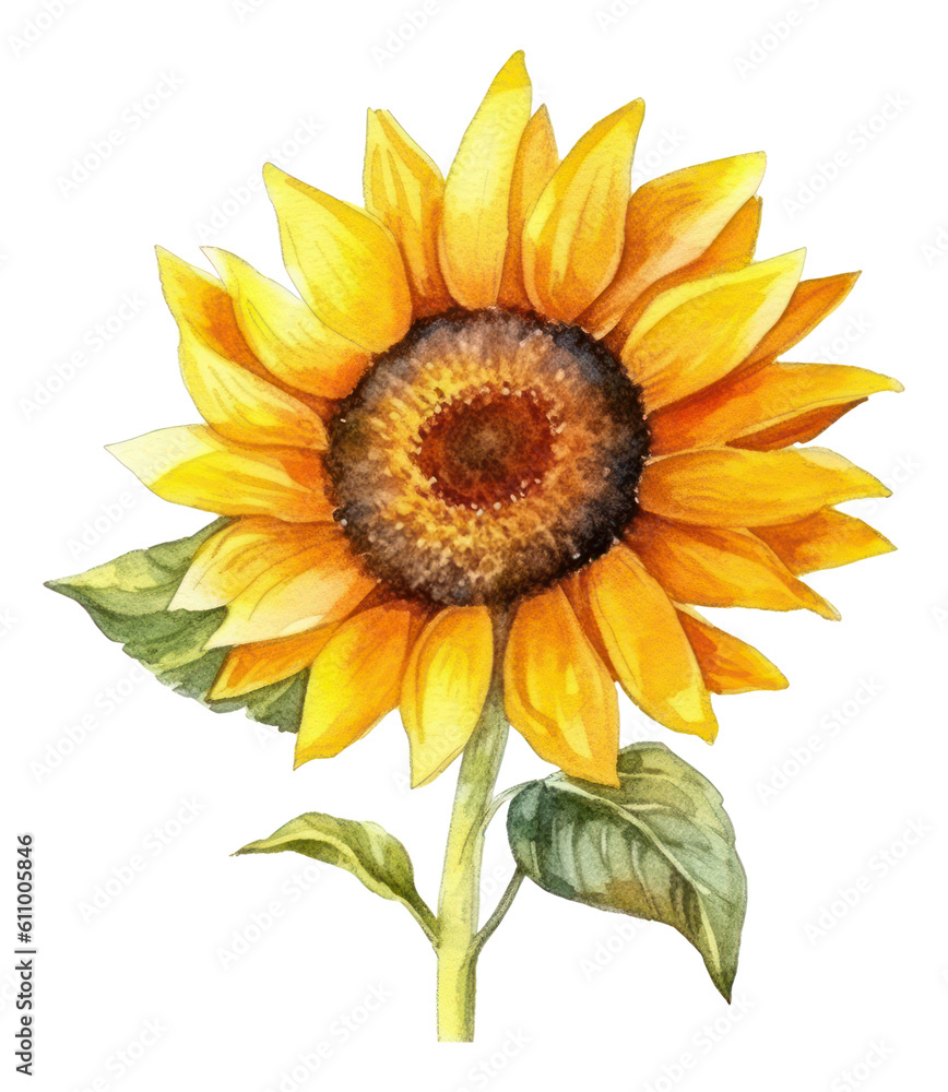Watercolor sunflower isolated. Generative AI. Watercolor sunflower isolated. Generative AI.