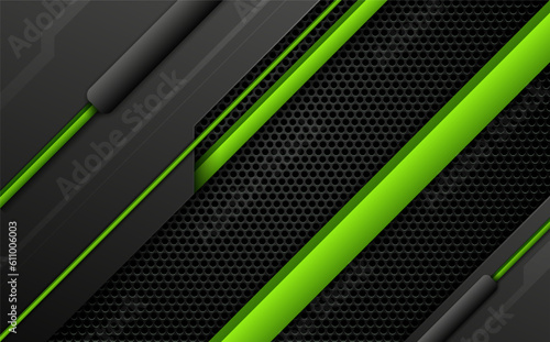 Abstract black and green game banner backdrop, futuristic technology background