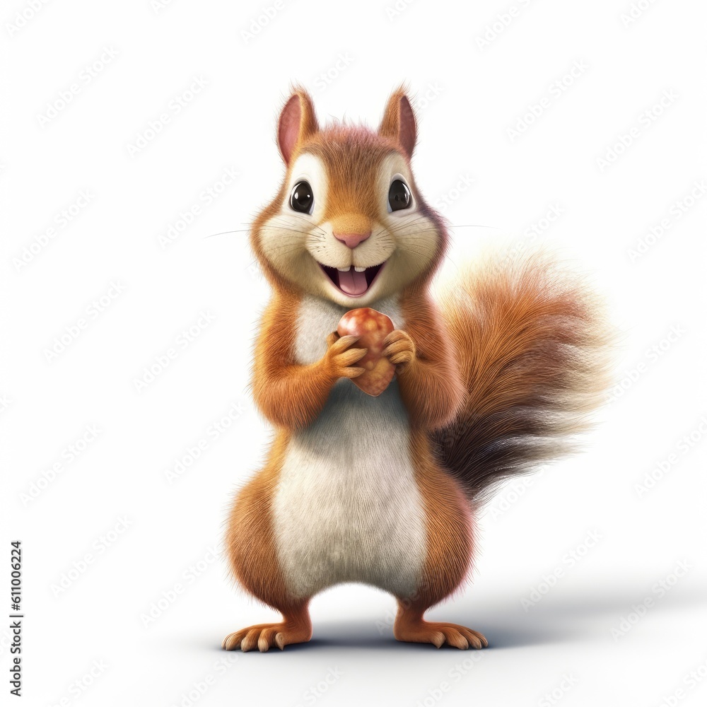 Cute squirrel with a smile holding an almond - created using generative AI tools Cute squirrel with a smile holding an almond - created using generative AI tools