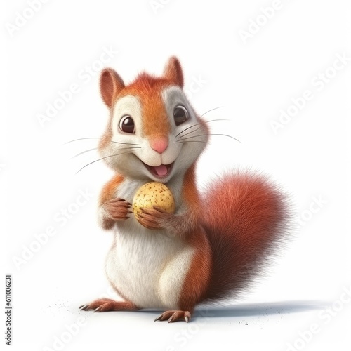 Cute squirrel with a smile holding an almond - created using generative AI tools