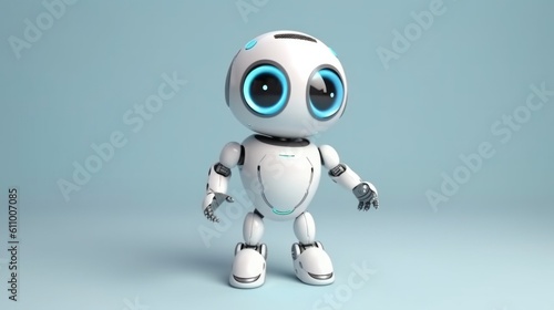 Positive cute robot pointing at a space. Copy space. Generative ai © NK