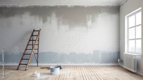 Painting the walls in gray. Renovation of the house. Generative ai