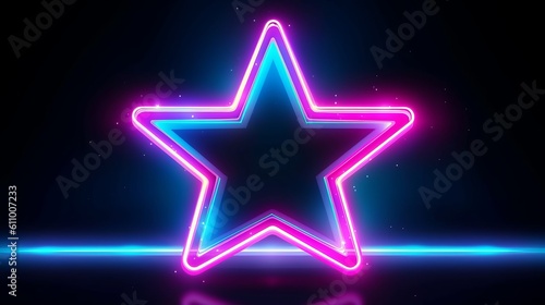 Neon star illustration. Background with futuristic best review element. Premium quality rating. Generative ai