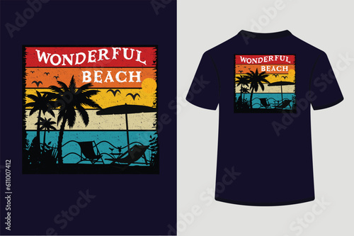 Retro vintage t shirt design, Wonderful beach.