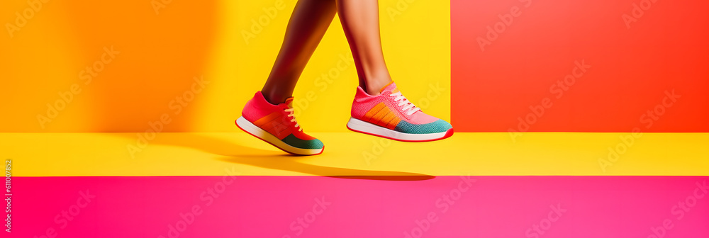 Striking Marketing Photography: Action Shot of Person's Shoes on Colorful Background
