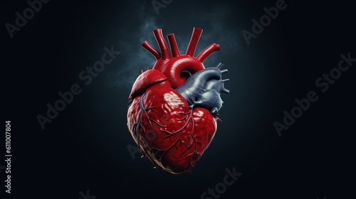 Human heart on dark background. Generative ai