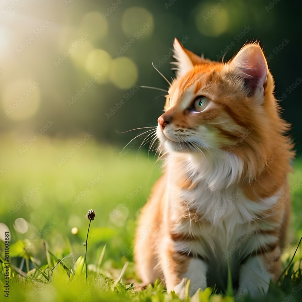 Furry ginger cat in a nature, looking adorable Furry ginger cat in a nature, looking adorable