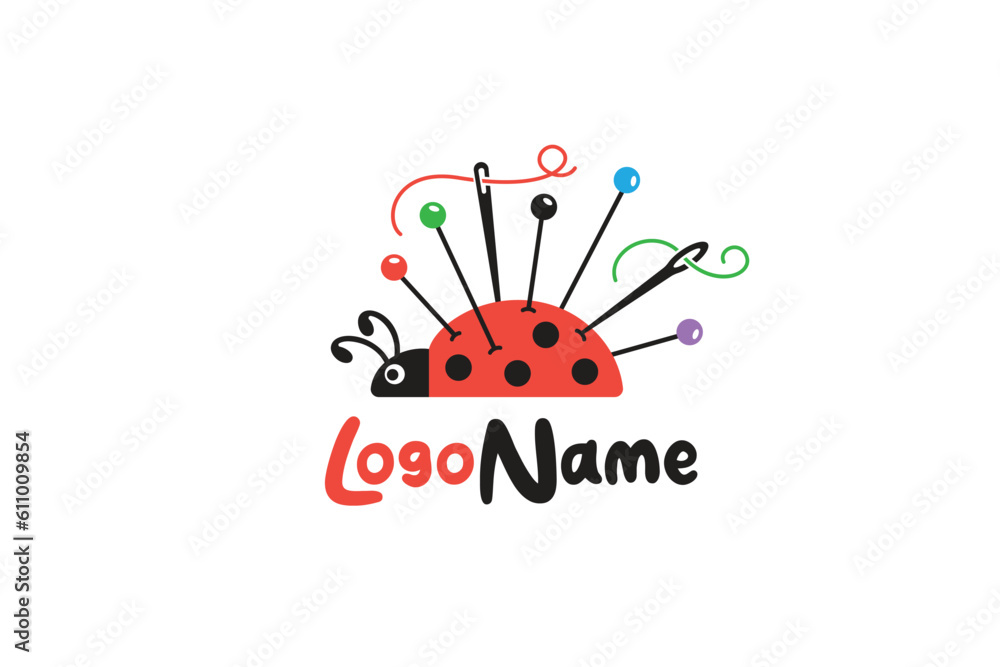 Obraz premium Creative logo design depicting a ladybug shaped like a pinicusshion - Logo Design Template 
