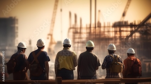 Back View of Construction Worker on Active Building Site