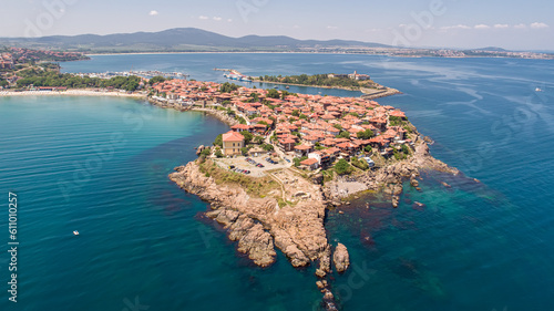 Aerial view of the old town of Sozopol. Sozopol is an ancient seaside town near Burgas, Bulgaria photo