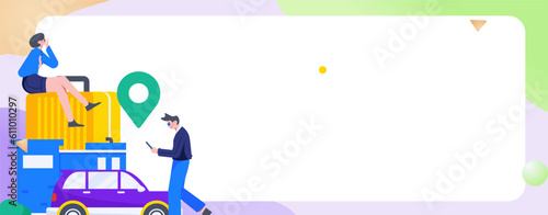 Flat vector concept operation hand-drawn illustration of people taking a taxi
