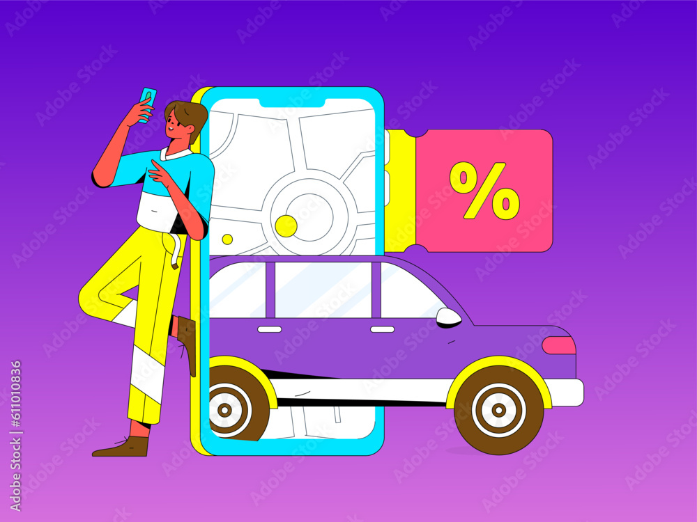 Fototapeta premium Flat vector concept operation hand-drawn illustration of people taking a taxi 
