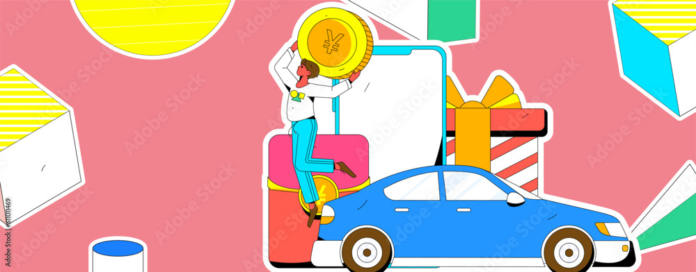 Flat vector concept operation hand-drawn illustration of people taking a taxi
