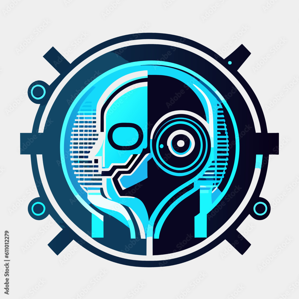 Cyborg head with cybernetic elements. Artificial intelligence concept. Vector illustration. Cyborg head with cybernetic elements. Artificial intelligence concept. Vector illustration.