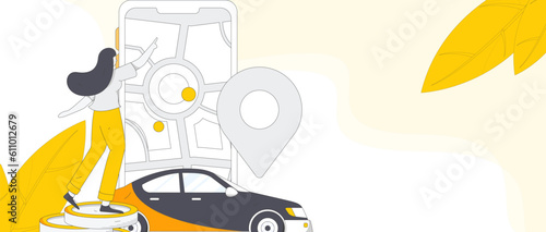 Flat vector concept operation hand-drawn illustration of people taking a taxi
