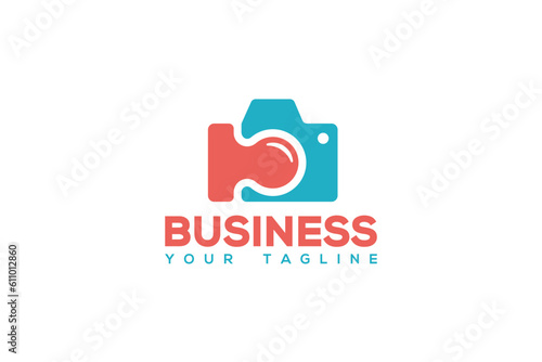 Creative logo design depicting a camera made from puzzle pieces - Logo Design Template	
