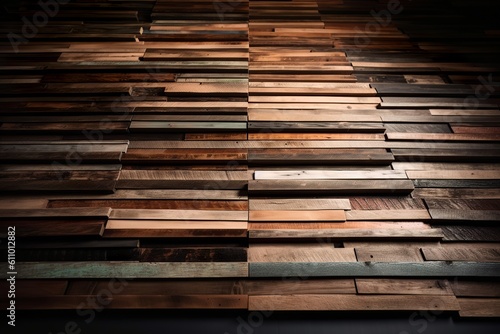 old wooden wall, stack of wood, wooden floor, generative ai