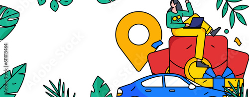 Flat vector concept operation hand-drawn illustration of people taking a taxi 