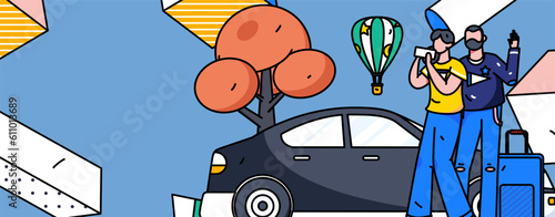 Flat vector concept operation hand-drawn illustration of people taking a taxi 