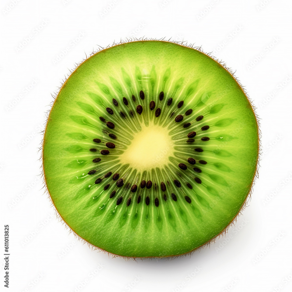 Round slice of kiwi on a white background. Round slice of kiwi on a white background.