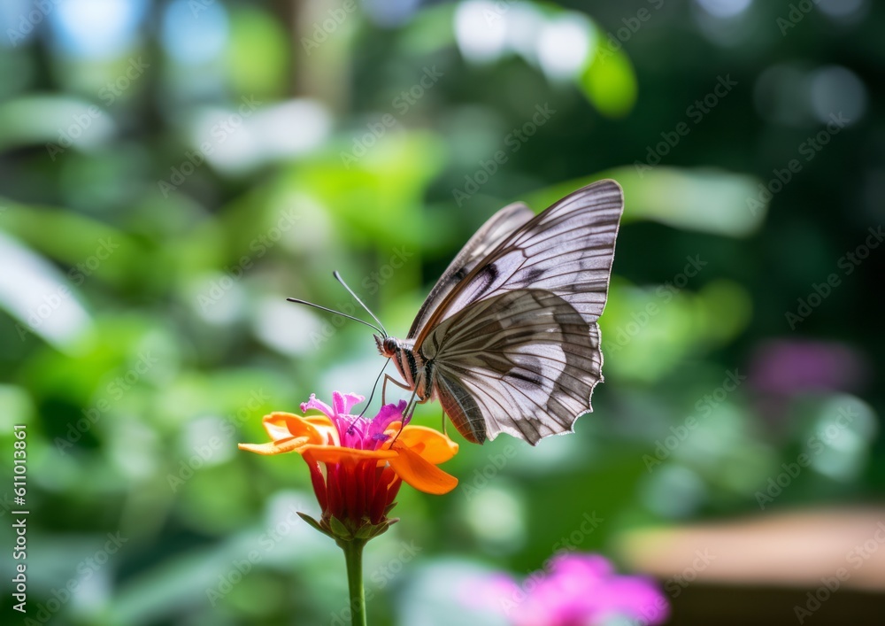 Close-up of a Butterfly on a Vibrant Flower. Generative AI. Close-up of a Butterfly on a Vibrant Flower. Generative AI.