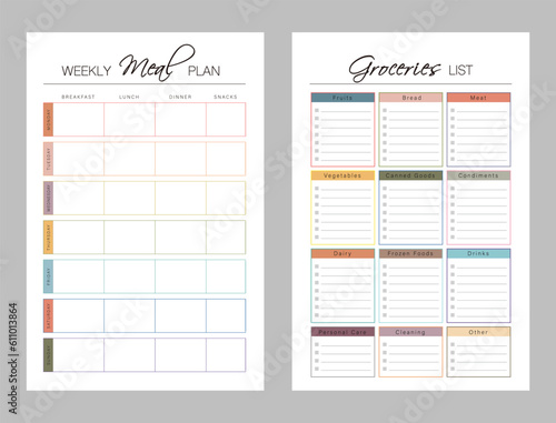 (winter) Meal Planner and groceries list planner. Plan you food day easily. Vector illustration.	