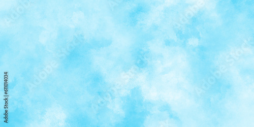 Brush-painted blurred and grainy paint aquarelle Abstract light sky blue watercolor background, blurred and grainy Blue powder explosion on white background, Classic brush painted Blue sky.