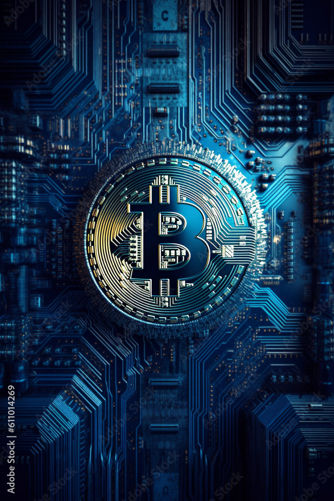 Generative ai. Bitcoin close up illustration Generative ai. Bitcoin close up illustration