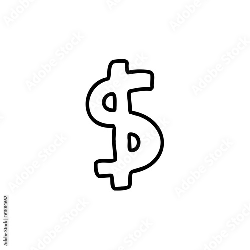 Sketched currency money finance sign icon dollar usd. Vector illustration in hand made cartoon doodle style isolated on white background. For typography, presentation, card.
