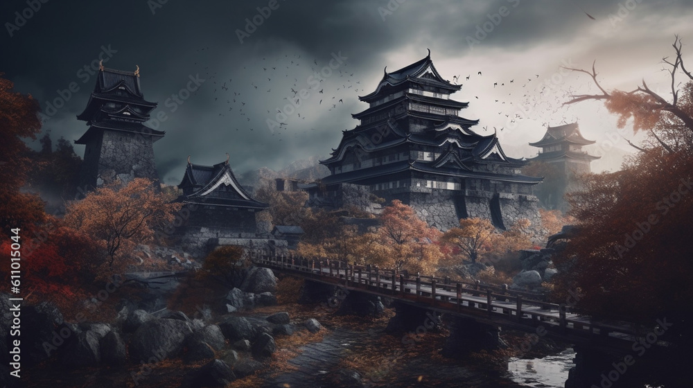 Obraz premium dark japanese castle 001 .Generative Ai