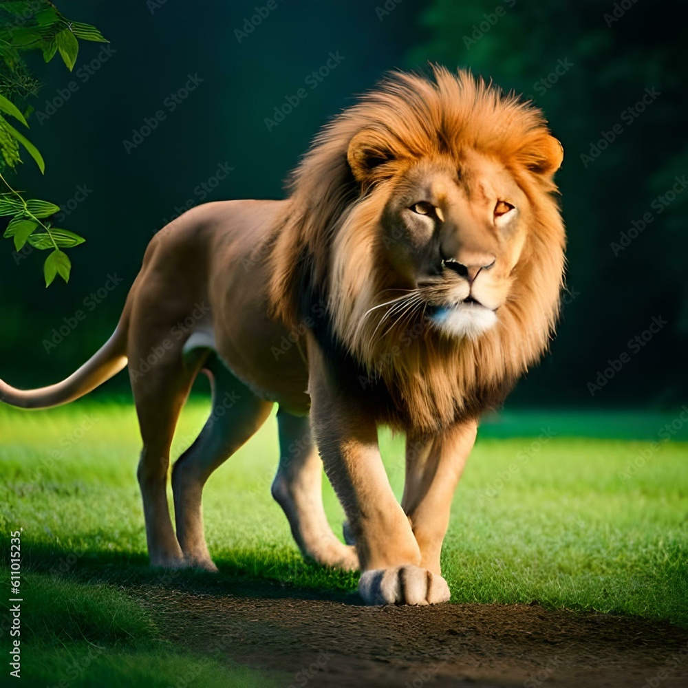 Lion in its natural environment. Concept of preservation of the species. King of the jungle. Created with generative Ai technology. Lion in its natural environment. Concept of preservation of the species. King of the jungle. Created with generative Ai technology.