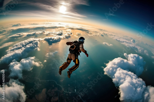Skydiver Cloudscape speed dive to the ground. Above the clouds Generative AI © Александр Ткачук