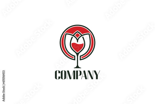 Creative logo design depicting a wine glass shaped like a tulip- Logo Design Template