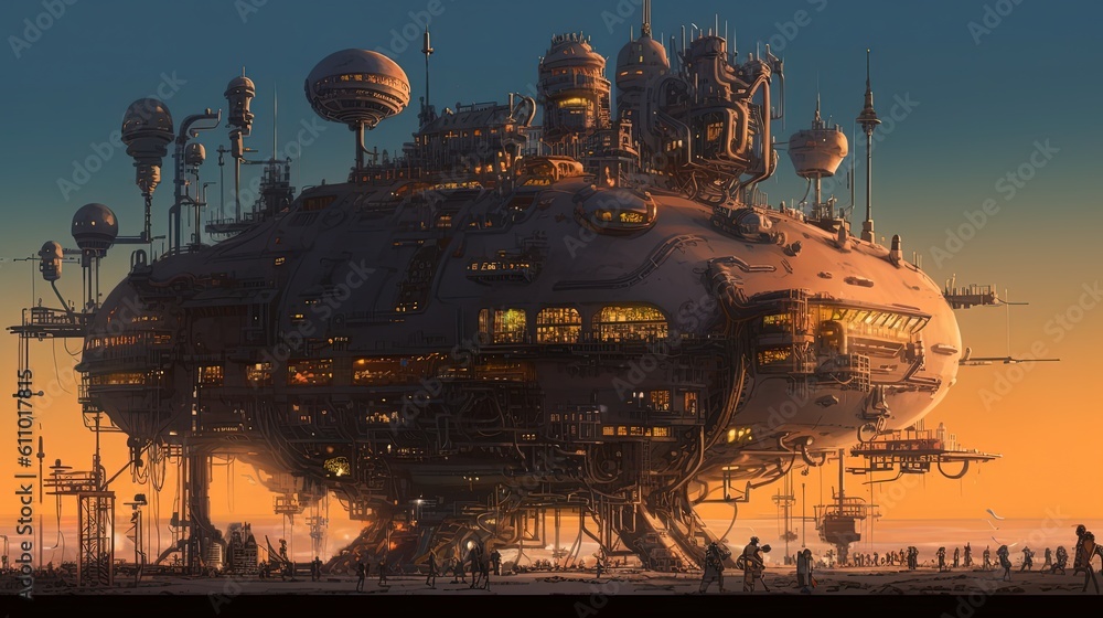 illustration sci-fi fantasy, big future building made of metal city, Generative Ai illustration sci-fi fantasy, big future building made of metal city, Generative Ai