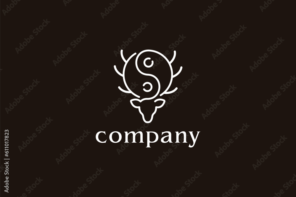 Logo design of a deer with the antlers shaped like the ying yang symbol. Logo design of a deer with the antlers shaped like the ying yang symbol.