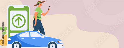 Flat vector concept operation hand-drawn illustration of people taking a taxi
