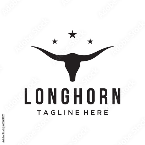 Longhorn texas ranch wild west animal logo design vintage retro.Logo for cowboy, cattle, badge, restaurant.