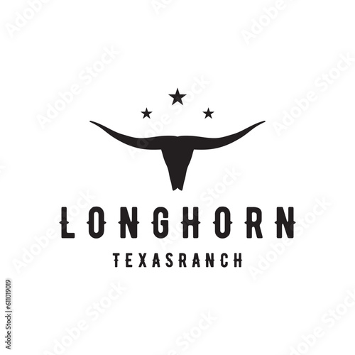 Longhorn texas ranch wild west animal logo design vintage retro.Logo for cowboy, cattle, badge, restaurant.