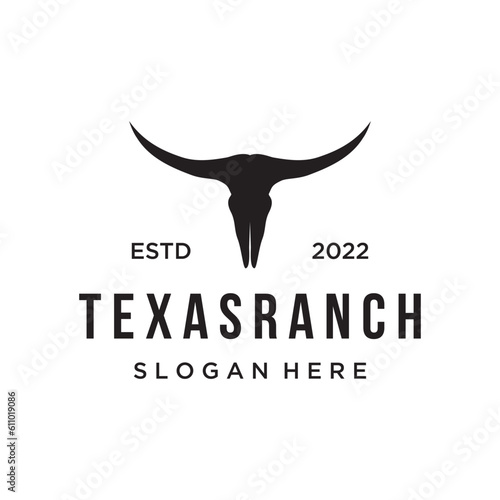 Longhorn texas ranch wild west animal logo design vintage retro.Logo for cowboy, cattle, badge, restaurant.