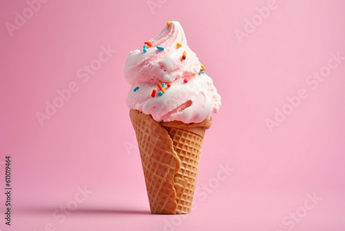 Fresh Tasty Ice Cream Cone Close Up. Generative AI