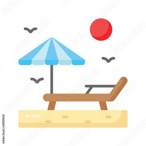 An icon of sunbed represents tanning or relaxation in the sun, premium vector design