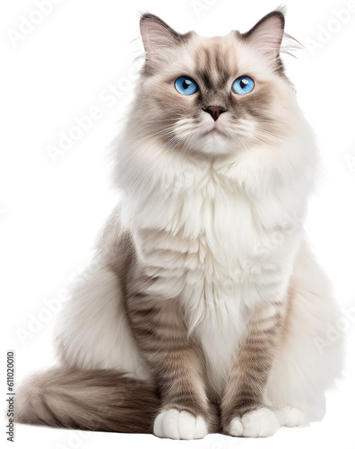 Ragdoll cat isolated on white background as transparent PNG, generative AI animal