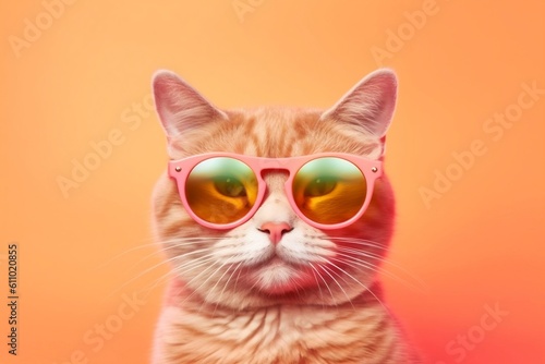 Fashionable Cat Peach Colored Sunglasses. Generative AI ©  Creative_studio