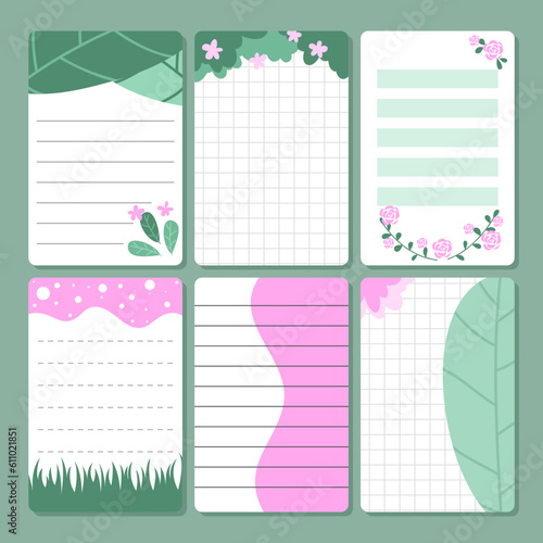 set of minimal leaves paper notes. blank space for plan, write and remind.