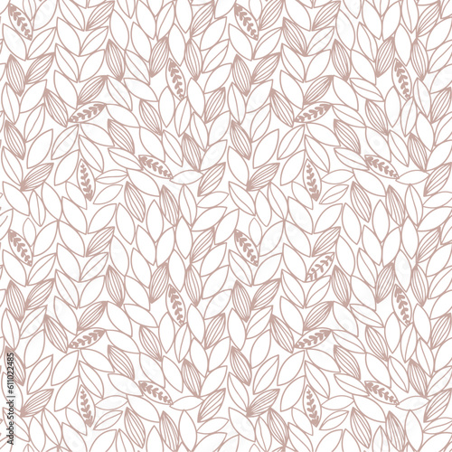 Vector illustration of leaves seamless pattern on yellow leaf background.