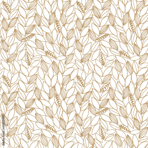 Vector illustration of leaves seamless pattern on yellow leaf background. © belleza