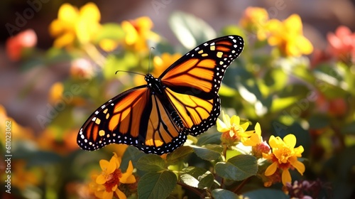 Βutterfly on flower closeup, Springtime, Spring nature, wild flowers field. Generative AI  © Rawf8