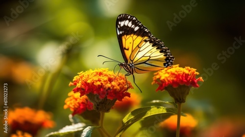 Βutterfly on flower closeup, Springtime, Spring nature, wild flowers field. Generative AI  © Rawf8