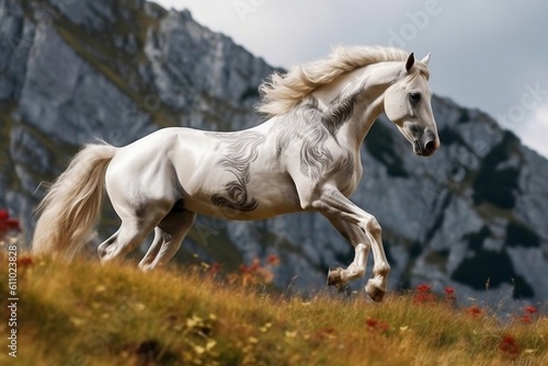 Captivating Alpine Wild Horse A Breathtaking Beauty. Generative AI