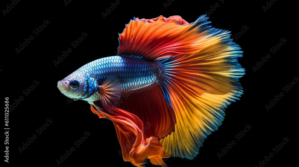 Capture the moving moment of betta fish or red-blue siamese fighting fish isolated on black background.  - obrazy, fototapety, plakaty 